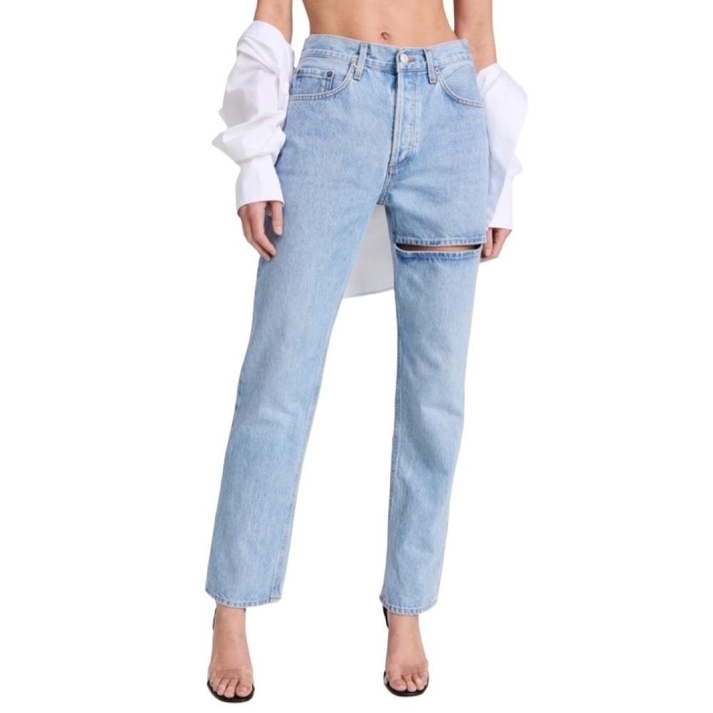 AGOLDE Lana Slice Mid Rise Relaxed Straight Leg Blue Denim Jeans Size 29